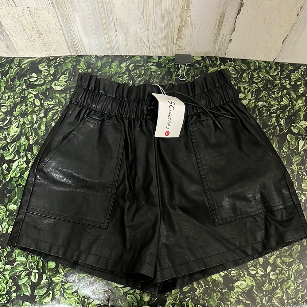 SCHUTZ Black High-Waist Faux Leather Women’s Shorts